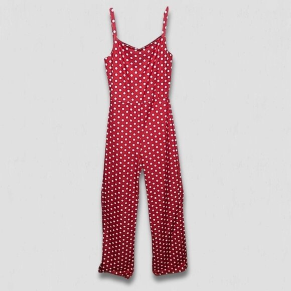 Vintage Y2K Polka Dot Jumpsuit Wide Leg Pull-On Stretchy Disney Red White sz S - Picture 1 of 13